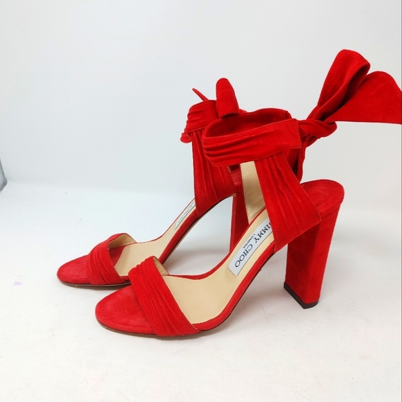 Jimmy Choo Red Suede Ankle Tie Heels Size 36 - Picture 2 of 9